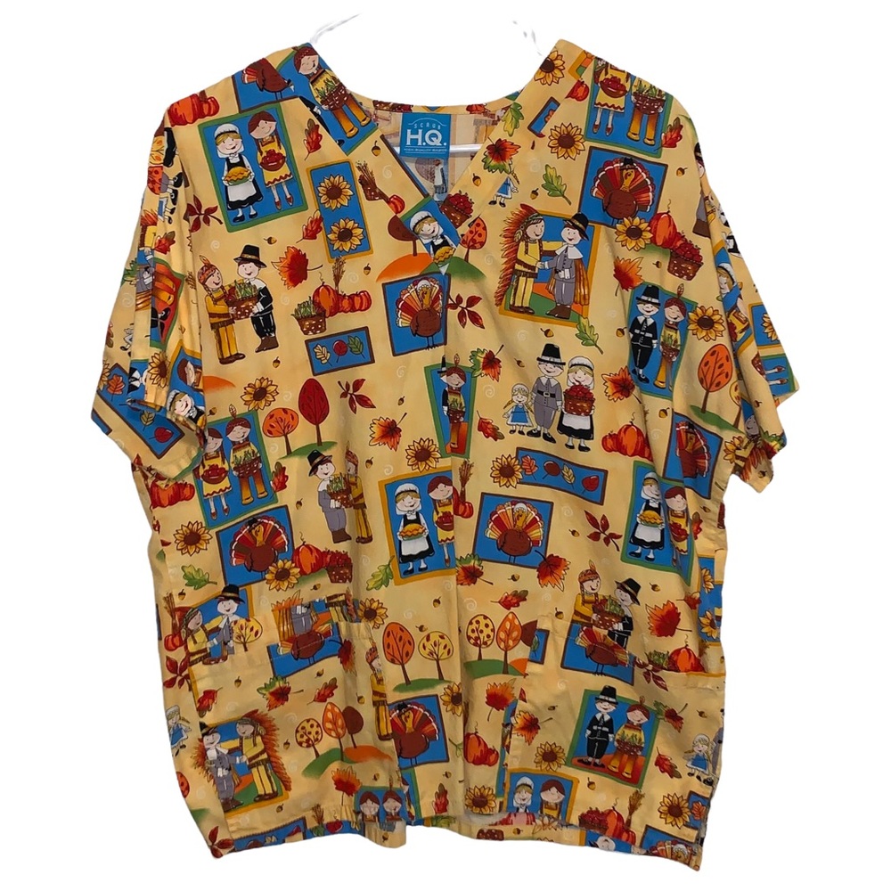 Thanksgiving Scrub Top by Scrub H. Q. Size Medium